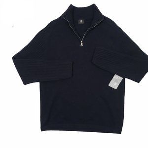 Bogner Wool & Cashmere Sweater!  L  Navy  1/4 Zip  B Zipper Pull  SLIM FIT
